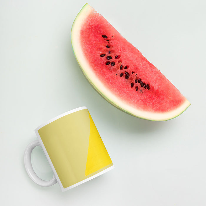 White glossy mug Pyramid Monster