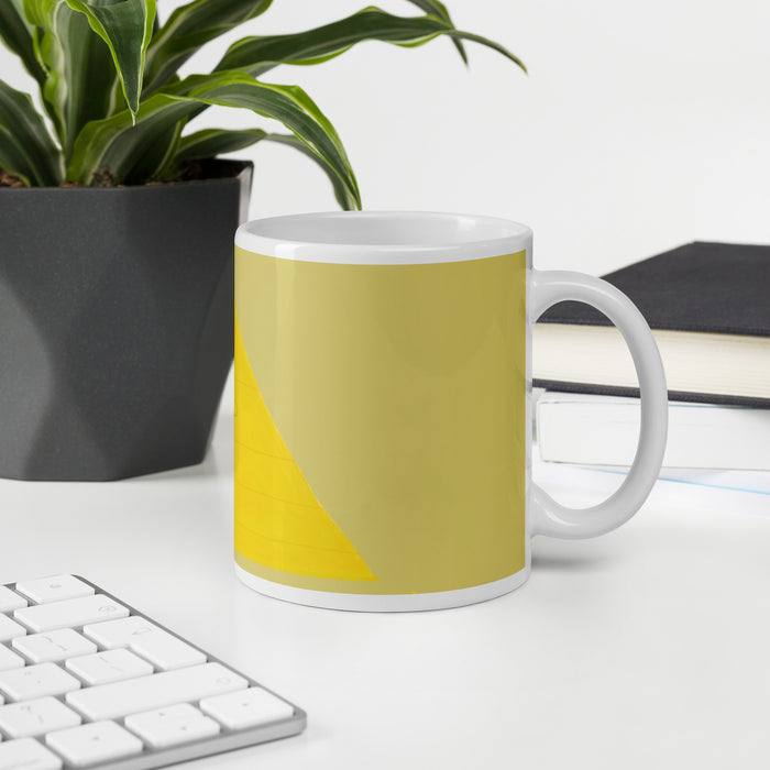 White glossy mug Pyramid Monster