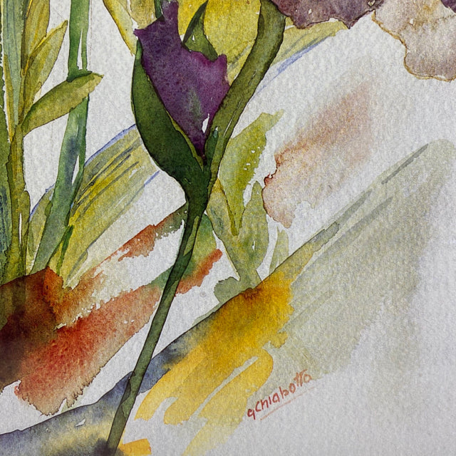 White-Multicolor Signed Art G Chiqbotto Irises with Silver Frame