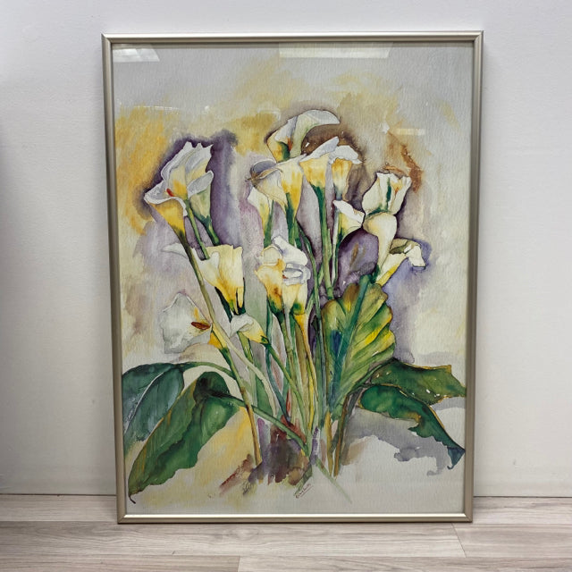 White-Multicolor Signed Art G Chiqbotto Irises with Silver Frame