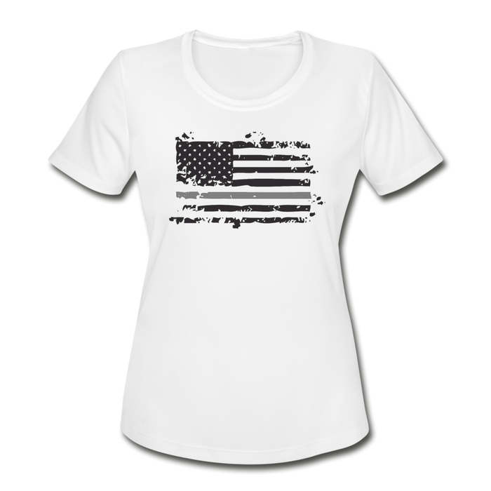 Women's Moisture Wicking Performance T-Shirt - Distressed Gray Line Flag - white