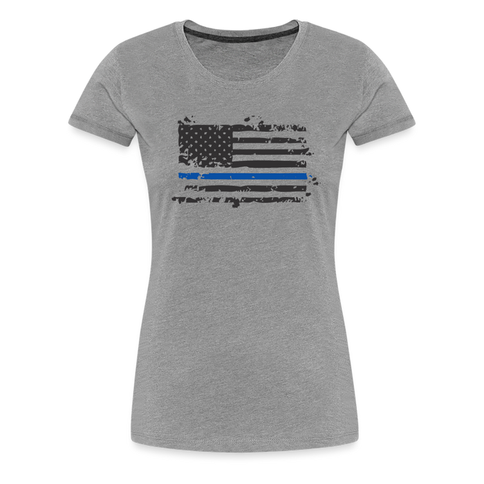 Women’s Premium T-Shirt - Distressed Blue Line Flag - heather gray