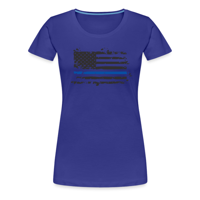 Women’s Premium T-Shirt - Distressed Blue Line Flag - royal blue