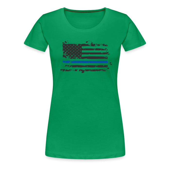 Women’s Premium T-Shirt - Distressed Blue Line Flag - kelly green