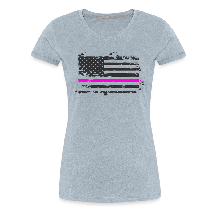 Women’s Premium T-Shirt - Distressed Pink Line Flag - heather ice blue