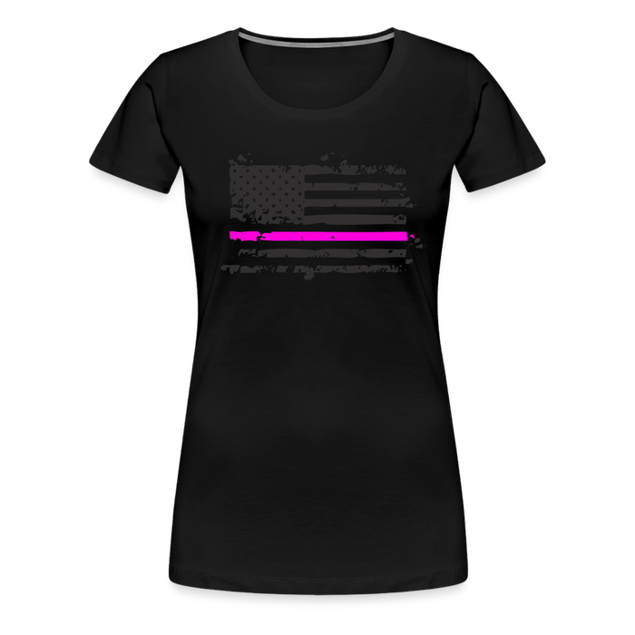 Women’s Premium T-Shirt - Distressed Pink Line Flag - black