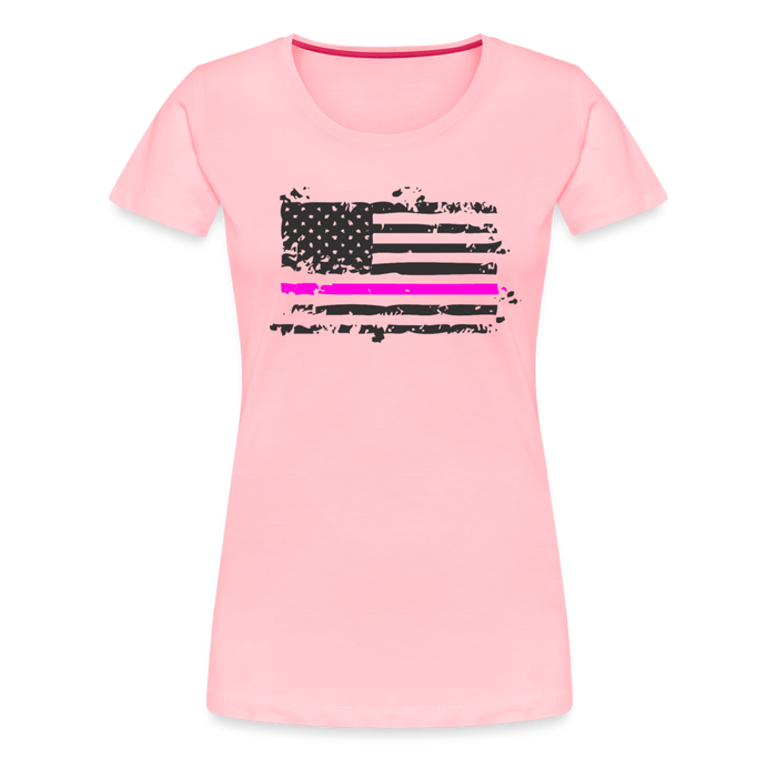 Women’s Premium T-Shirt - Distressed Pink Line Flag - pink