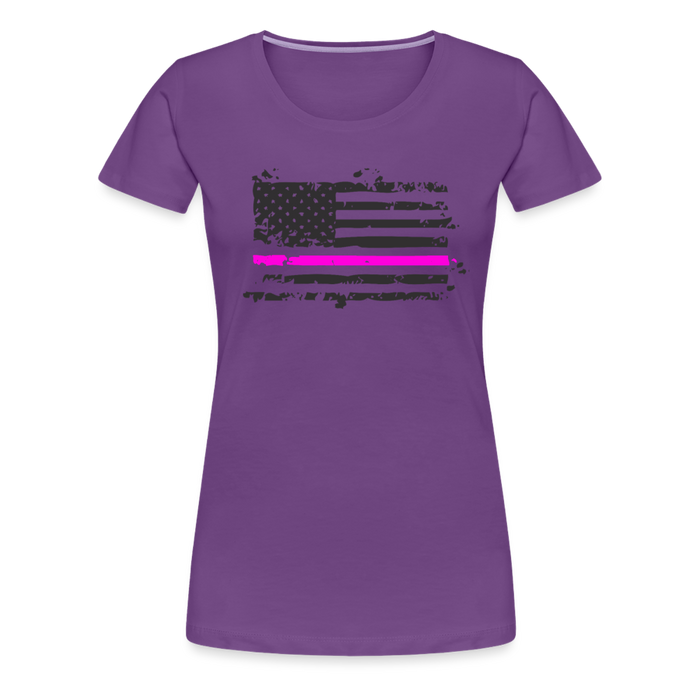 Women’s Premium T-Shirt - Distressed Pink Line Flag - purple