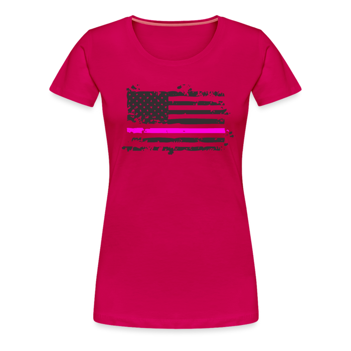 Women’s Premium T-Shirt - Distressed Pink Line Flag - dark pink