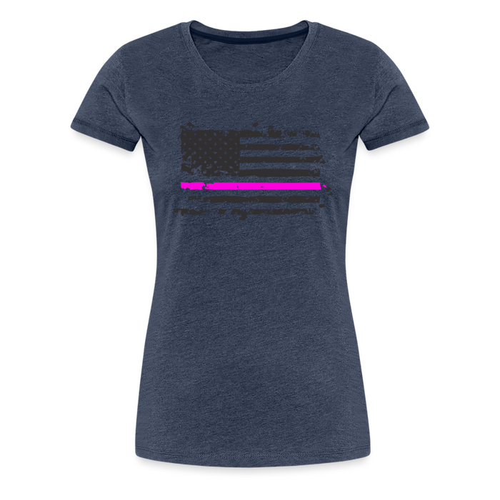 Women’s Premium T-Shirt - Distressed Pink Line Flag - heather blue