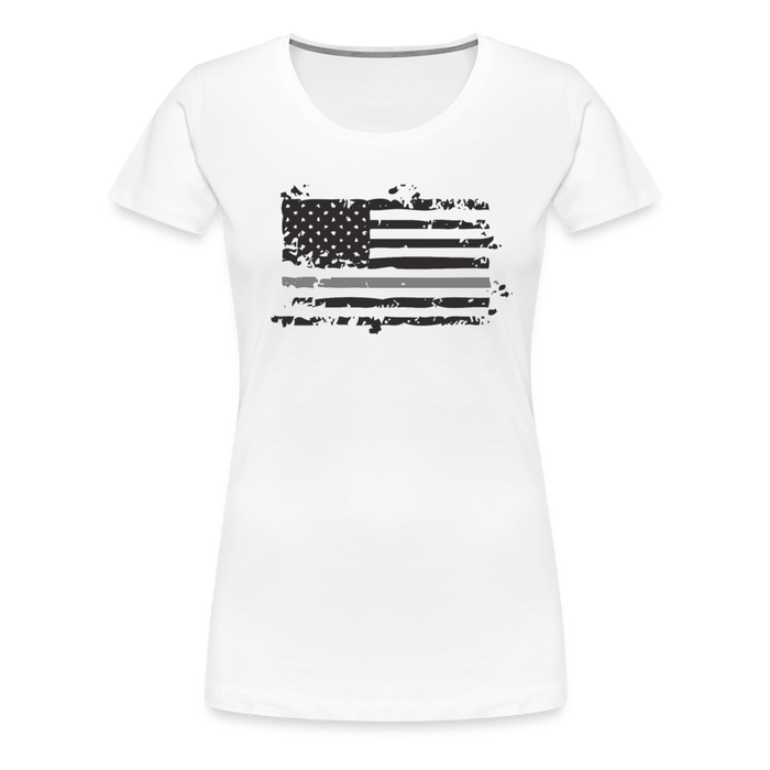Women’s Premium T-Shirt - Distressed Silver Line Flag - white