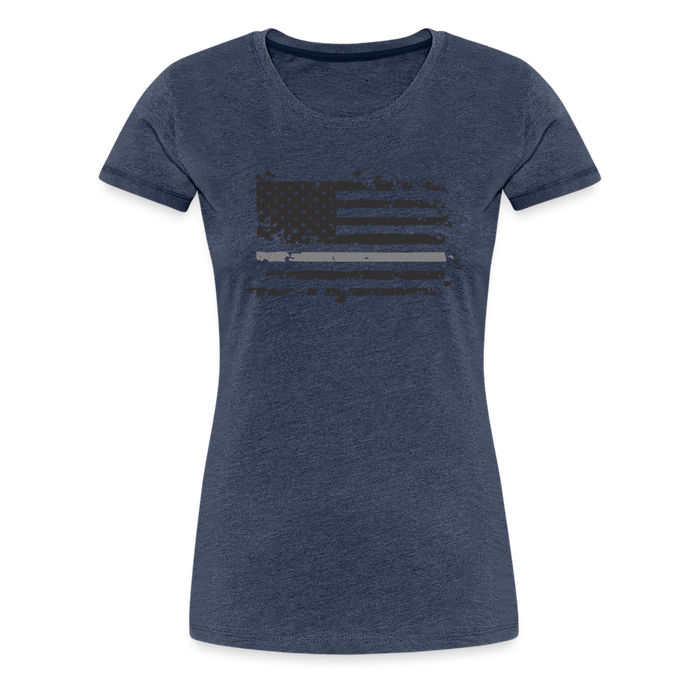 Women’s Premium T-Shirt - Distressed Silver Line Flag - heather blue