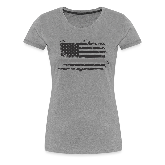 Women’s Premium T-Shirt - Distressed Silver Line Flag - heather gray