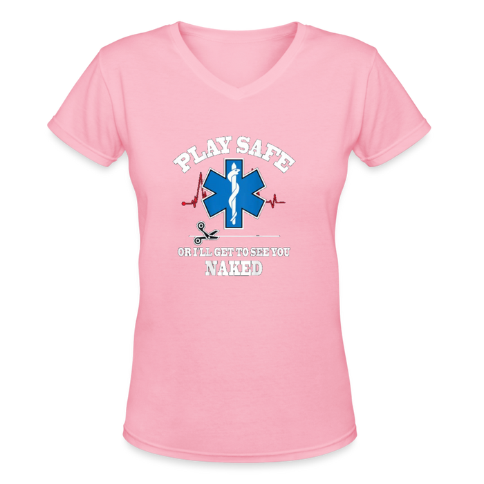 Women's V-Neck T-Shirt - Play Safe EMS - pink