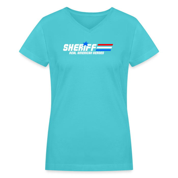 Women's V-Neck T-Shirt - Sheriff "Real American Heroes" - aqua