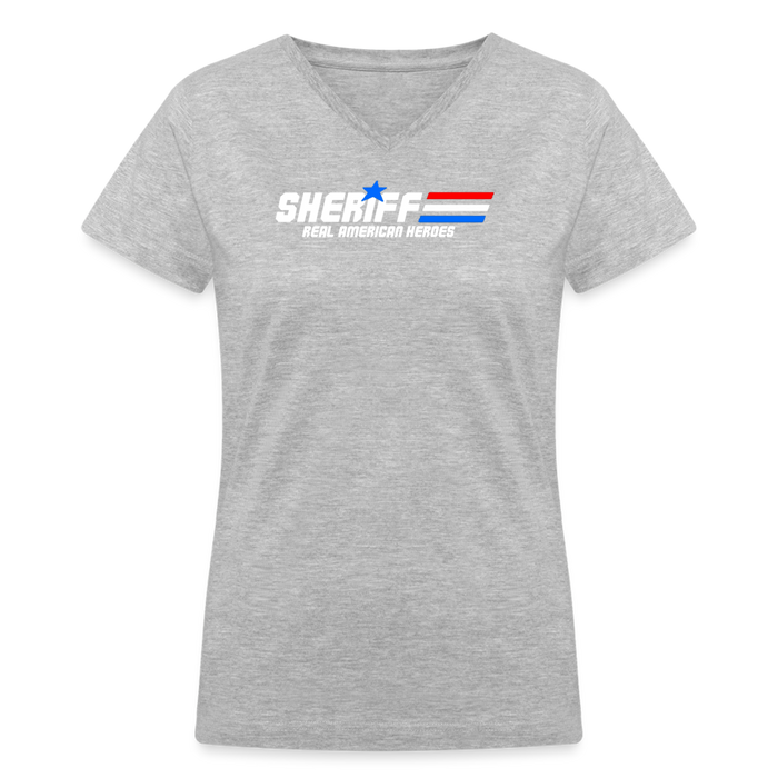Women's V-Neck T-Shirt - Sheriff "Real American Heroes" - gray