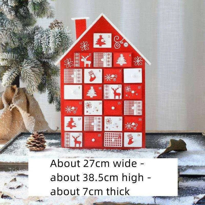 Wooden Christmas Calendar Decoration for Festive Countdown - Red and Green - 37x32x6cm - DiyCraftsProject