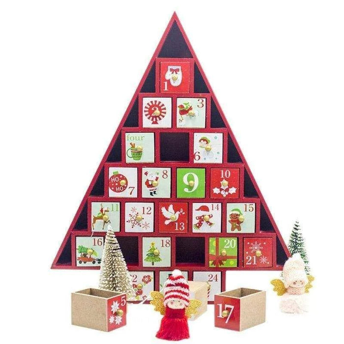 Wooden Christmas Calendar Decoration for Festive Countdown - Red and Green - 37x32x6cm - DiyCraftsProject