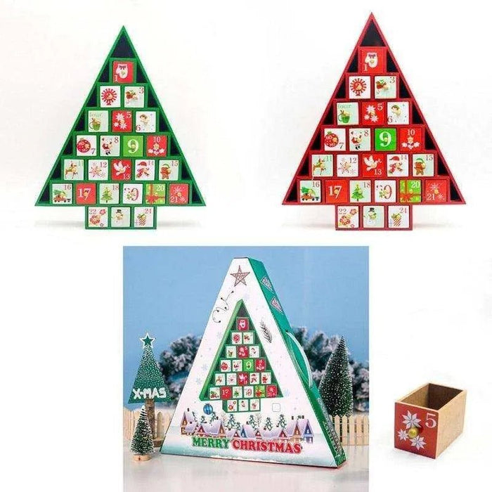 Wooden Christmas Calendar Decoration for Festive Countdown - Red and Green - 37x32x6cm - DiyCraftsProject