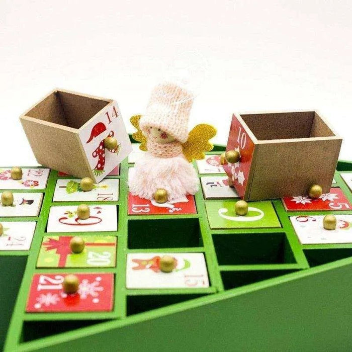 Wooden Christmas Calendar Decoration for Festive Countdown - Red and Green - 37x32x6cm - DiyCraftsProject